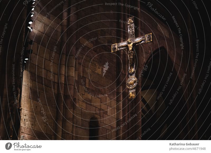 Cross in a church Freiburg muenster Church Crucifix Belief religion Christianity Catholicism God Spirituality