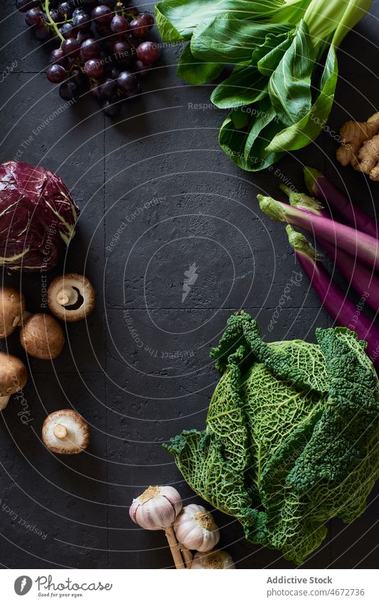 Top view fruit and vegetables composition food fresh organic healthy background ingredient raw broccoli diet top green natural white concept vegetarian vegan