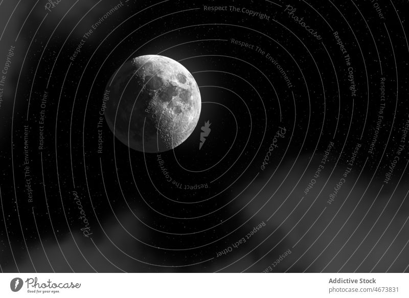 Moon in dark starry sky moon night black scenery crater universe astronomy galaxy cosmos glow majestic heaven atmosphere shiny cosmic satellite moonlight