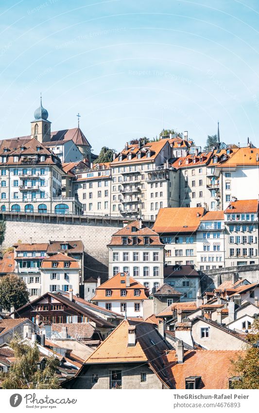 Swiss city Fribourg houses Town Switzerland roofs Old Architecture Building Old town