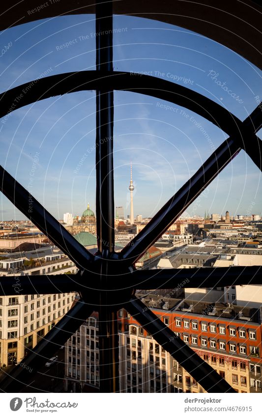 View from the French cathedral with TV tower in the background Trip Tourism Copy Space middle touristic City life Contrast Copy Space bottom upside down