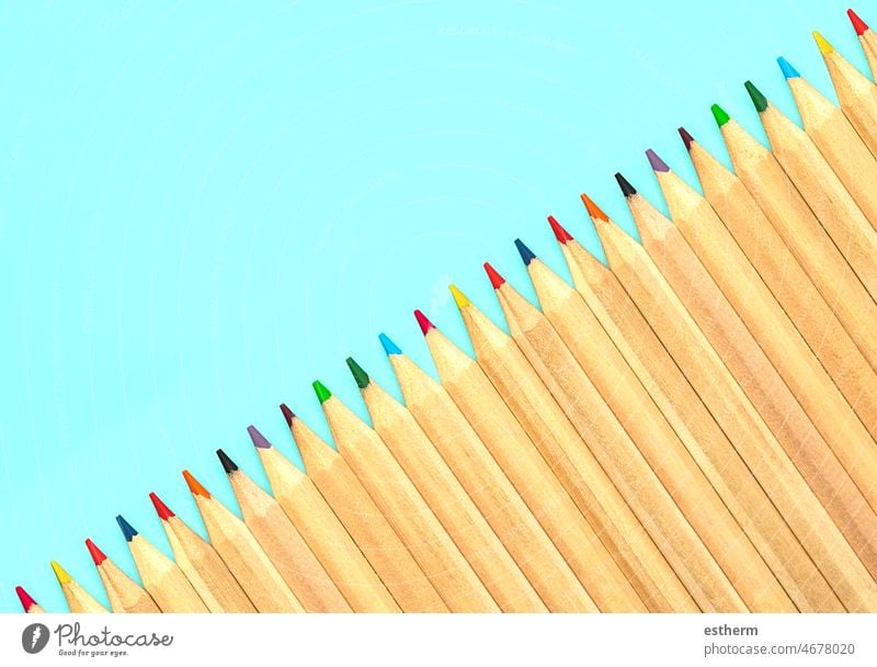 Colored wooden pencils and with copy space for your image or text colored wooden pencils colored pencils back to school education college palette rainbow