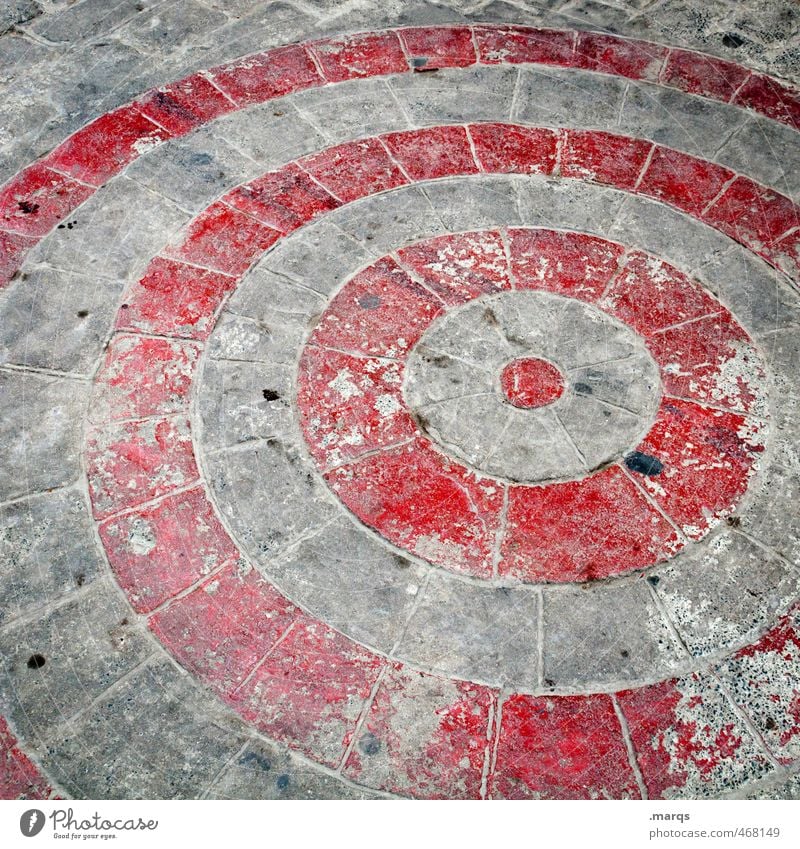 meeting place Cobblestones Stone Line Stripe Old Gray Red Perspective Circle Center point Meeting point Target Colour photo Subdued colour Exterior shot