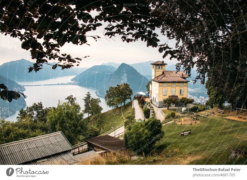 House on a hill with lake view Ticino Villa Vantage point Mountain trees Lake Lake Lugano House (Residential Structure)