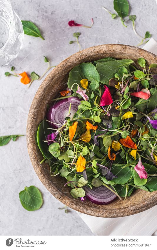 Fresh vegetable salad in bowl on table sprout fresh healthy lunch vegetarian food meal healthy food tasty delicious dish organic vitamin nutrition cuisine