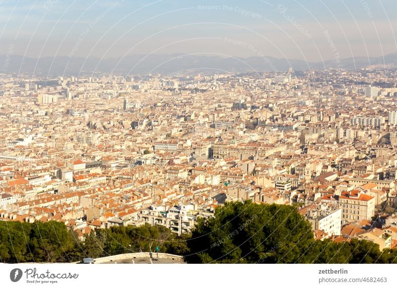 Marseille / View from Notre Dame de la Garde Old Old town holidays France Historic Chapel Church Medieval times Mediterranean sea Provence voyage Sun Town Moody