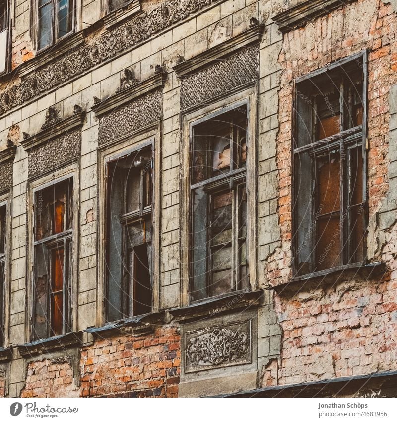 Dilapidated house window facade in Görlitz Derelict House (Residential Structure) Tumbledown Old Old town Town Facade Window Deserted Exterior shot Building