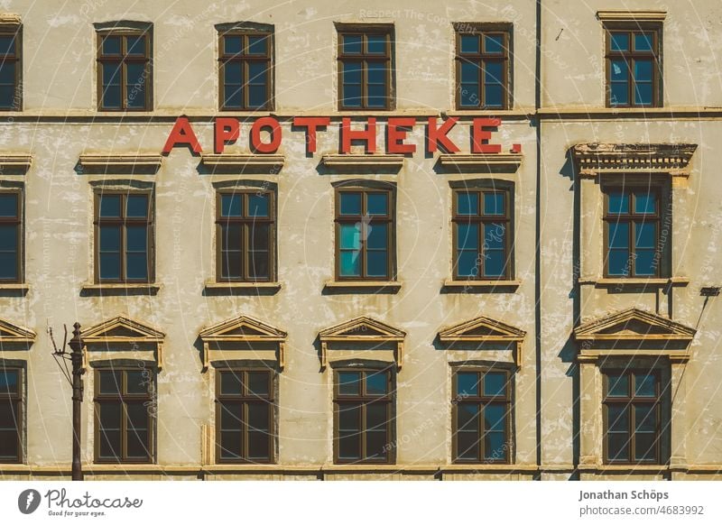 Pharmacy - writing on house facade in Görlitz pharmacist obligatory Pharmaceutics House (Residential Structure) Facade Manmade structures goerlitz Red lettering