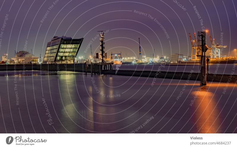 Dockland at night Port City Harbour Manmade structures Building Wall (building) Facade Stairs Architecture Wall (barrier) Tourist Attraction Esthetic Landmark