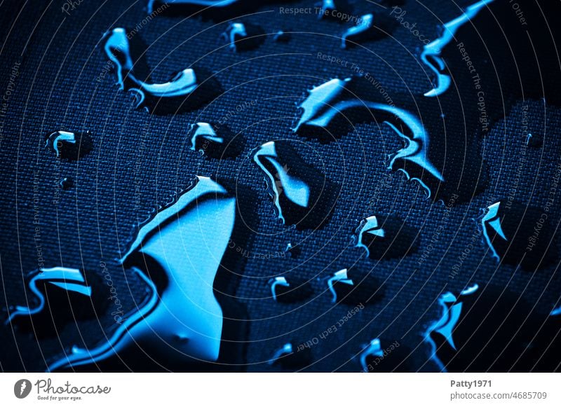 Blue metallic shiny water drops on black textile background Drops of water Glittering Water Wet Reflection Macro (Extreme close-up) Close-up Detail Damp