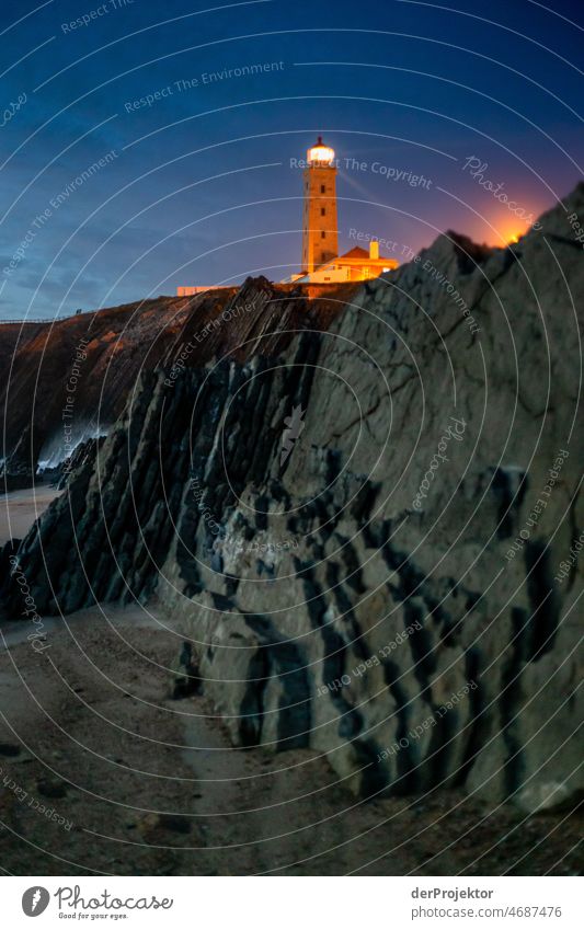 At night at the lighthouse of Sao Pedro de Moel in Portugal Nature Environment abandoned place forsake sb./sth. coast Ocean Emotions Loneliness Gray Gloomy