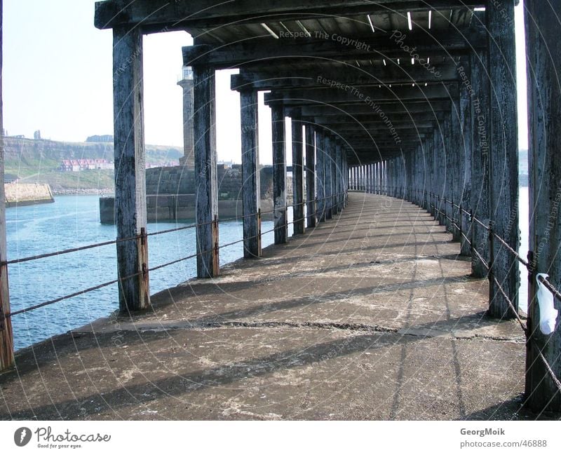 pier Ocean Wood Footbridge Whitby England Brittle Empty Fishing (Angle) Jetty Wood flour Lanes & trails Rust sea timber way Corridor