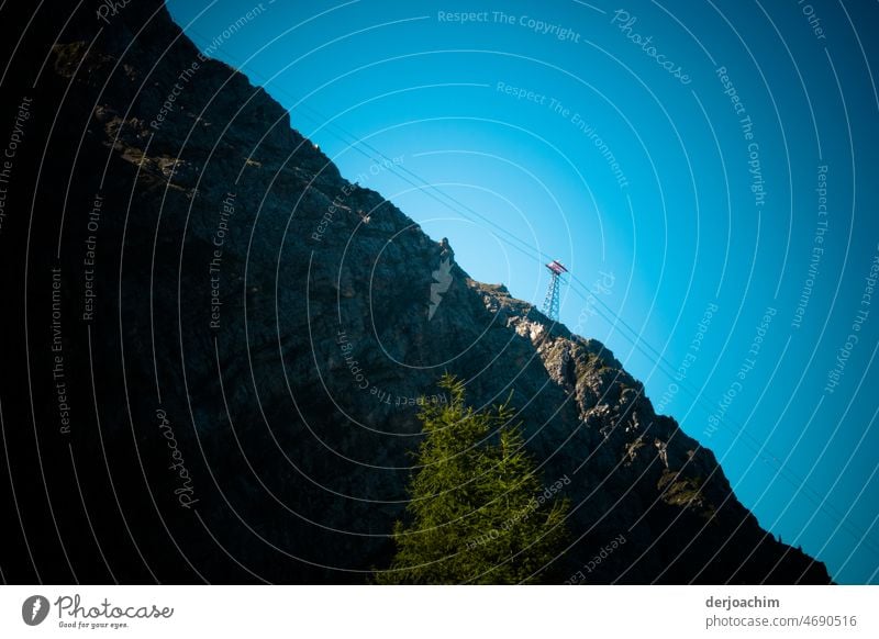 Cable car on very steep slope ,with mast. Garmisch Patenkirchen Nature Exterior shot Colour photo Deserted Beautiful weather Peak Vacation & Travel Environment