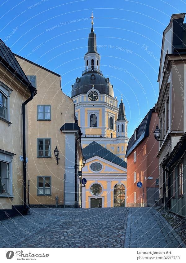 Stockholm - old part stockholm cultural katarina town church sweden europe building buildings windows lanterns tower clock religion cobblestone narrow streets