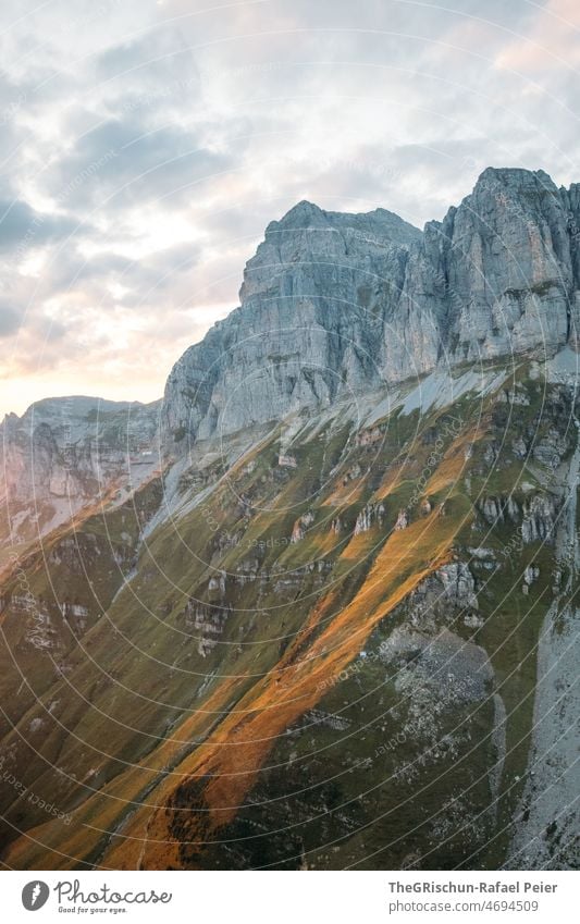 Sunset in the mountains Vantage point Moody Alps Mountain Panorama (View) Nature Clouds Sky Landscape Evening Green sunny