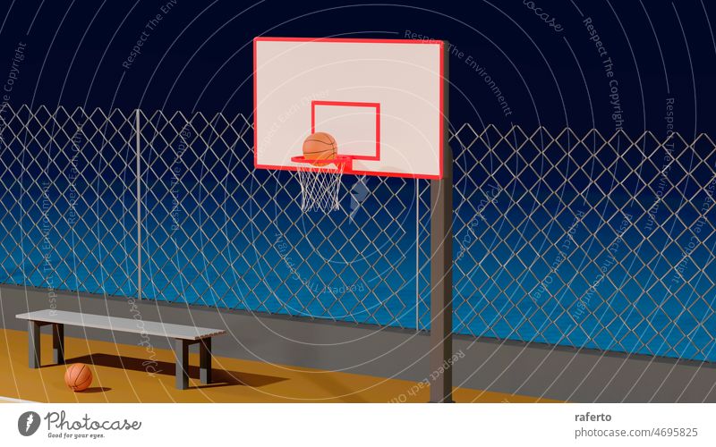 Street basketball court. Sport team concept.3d rendering. street sport game urban net park competition play hoop city equipment playground background stadium