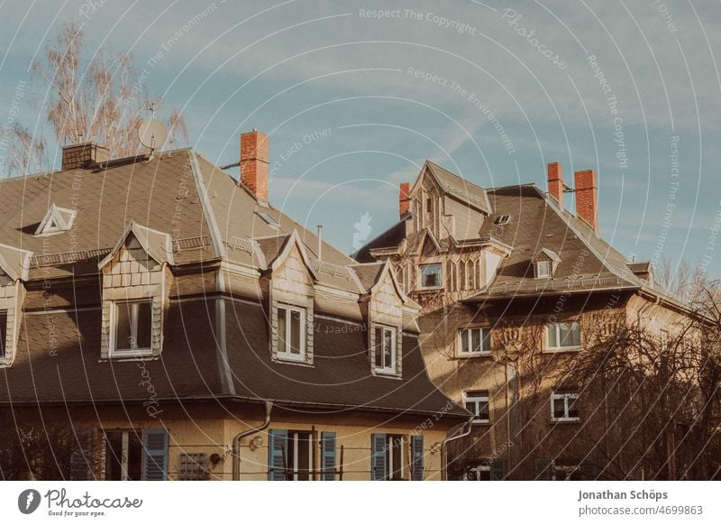 old dwellings in sunlight Apartment Building Chimney House (Residential Structure) houses Apartment house Rent sunny Roof pediment Skylight Sunlight Analog