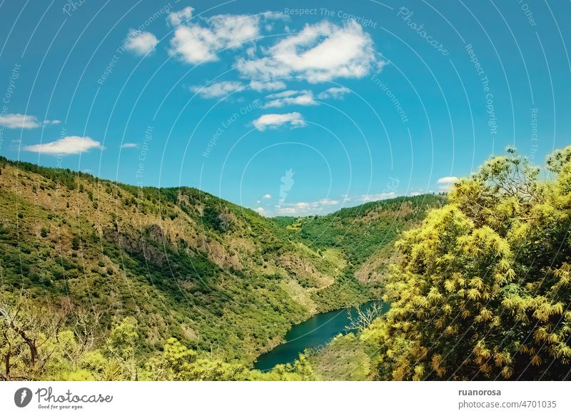 Valley landscape with lake and mountains valley Mountain sky Clouds Blue Landscape Exterior shot Nature Colour photo Beautiful weather Summer Green