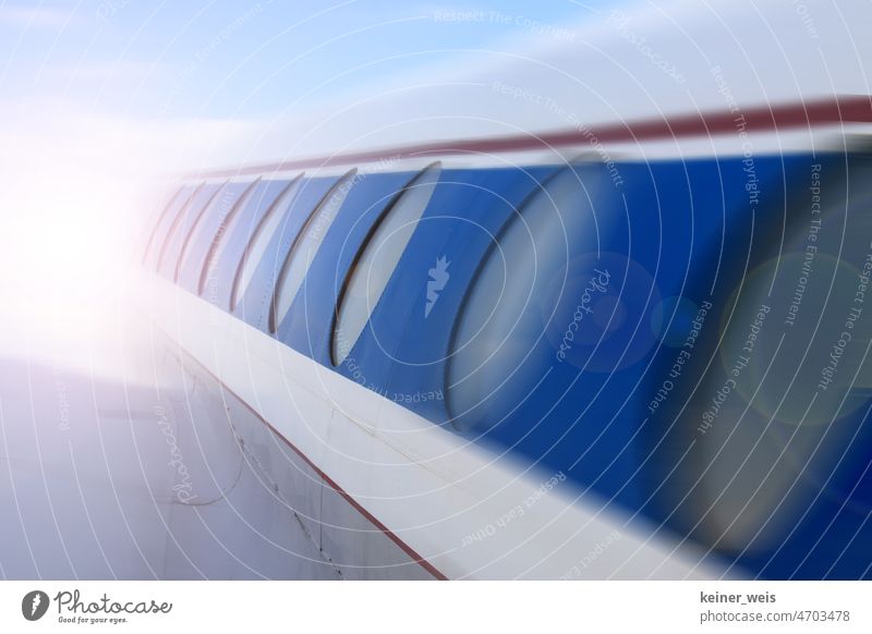 Passenger plane flies towards the sun on vacation Airplane Sun flight Aeronautics Passenger Flyer travel Machinery Flying Vacation & Travel Sky aviator