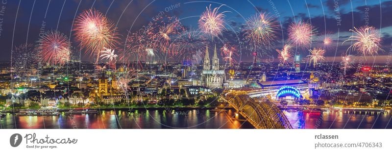 Fireworks at Cologne Skyline with Cathedral and Hohenzollern Bridge, Cologne, Germany cologne fireworks germany rhine new year celebration christmas europe