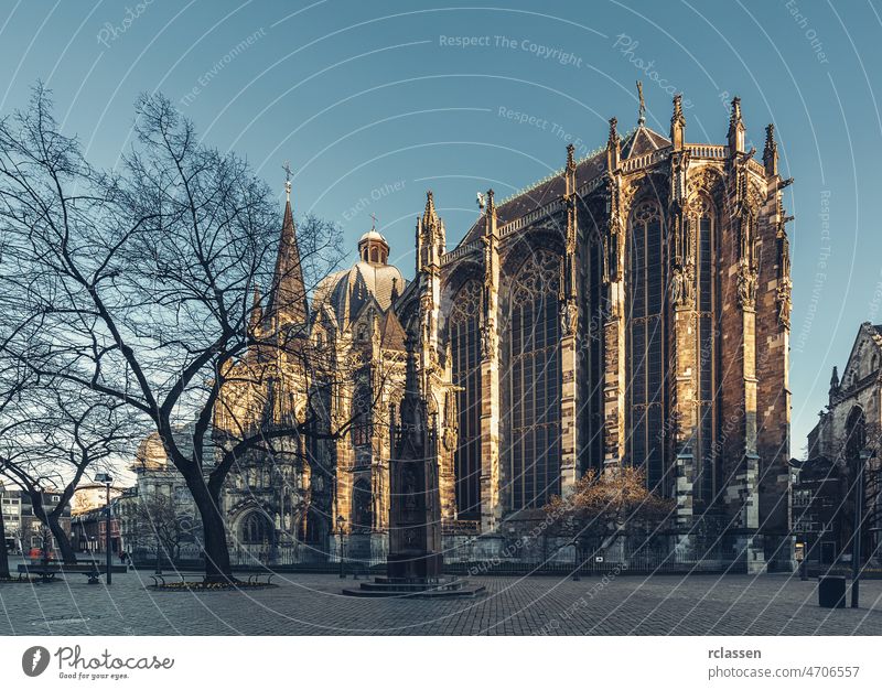 aachen cathedral in germany at the morning aix-la-chapelle aken old town spring Germany dom kaiser karl architecture church gothic facade North Rhine-Westphalia