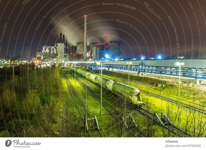 industrial coal power station neurath at night Coal-fired power plant electricity stream cooling tower electricity factory energy steam co2 Lignite Power Plant