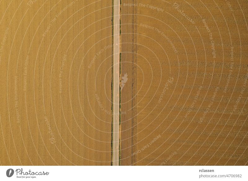 Abstract geometric shapes of agricultural parcels of different crops in brown colors. Aerial view shoot from drone directly above field aerial soil corn dirt