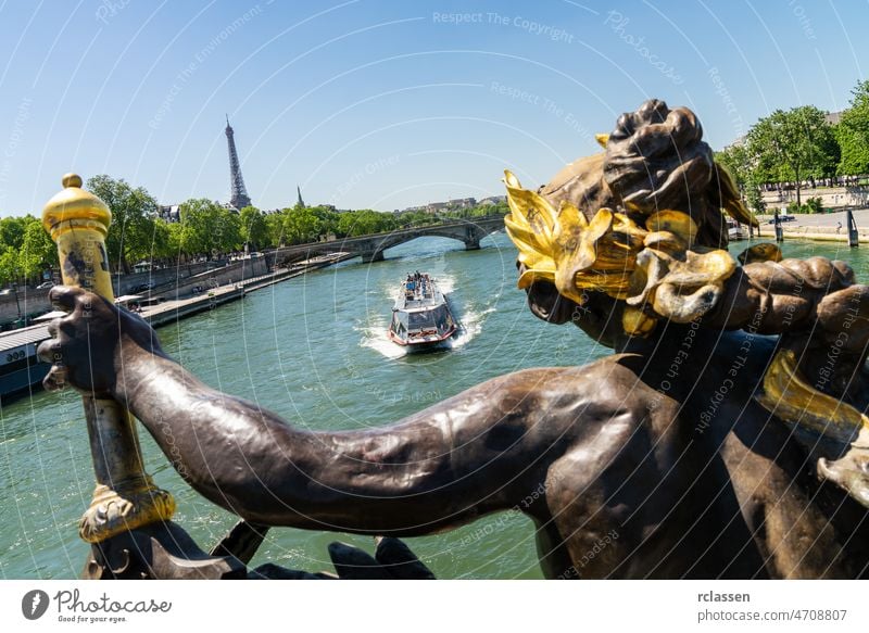 Paris Eiffel Tower and Pont Alexandre III in Paris, France paris eiffel tower landmark france pont alexandre iii skyline europe summer seine view travel