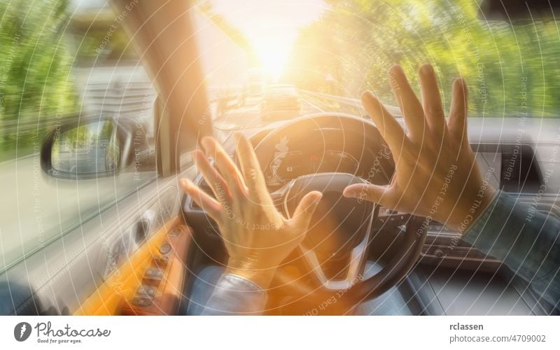 Car accident with a truck POV - first person view shot from car interior crash auto hand injury speed steering travel wheel adult highway automobile beautiful