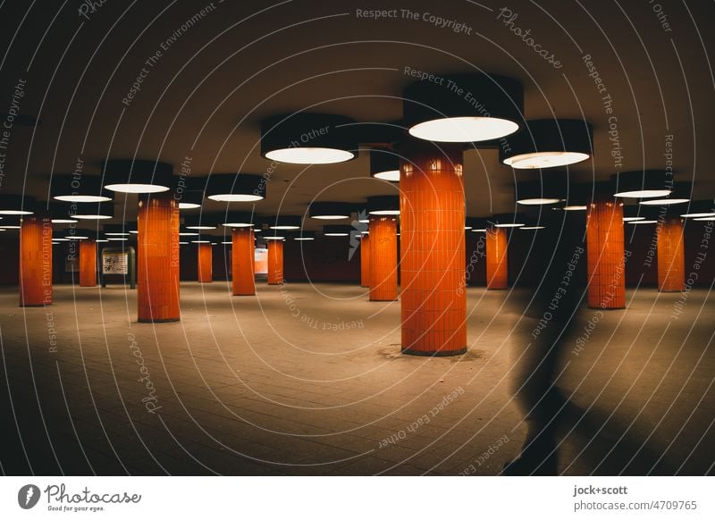 Orange underpass Retro Architecture Tile Column Lighting Structures and shapes motion blur Shadow Lanes & trails Underpass Underground Subsoil Charlottenburg