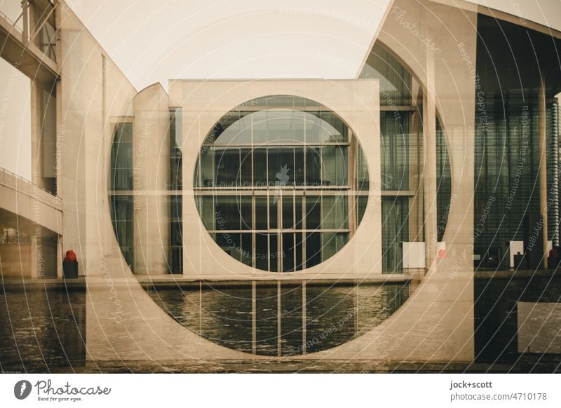 The round into the square Building Tourist Attraction Circle Square Double exposure Federal government Reaction Glas facade Parliament Abstract Illusion