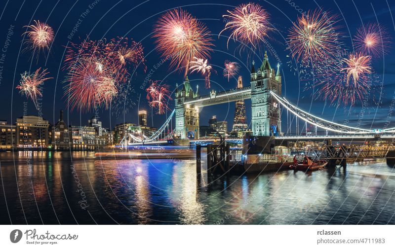 celebration of the New Year in London at the Tower bridge with firework, UK london new year england tower bridge great britain thames happy new year building