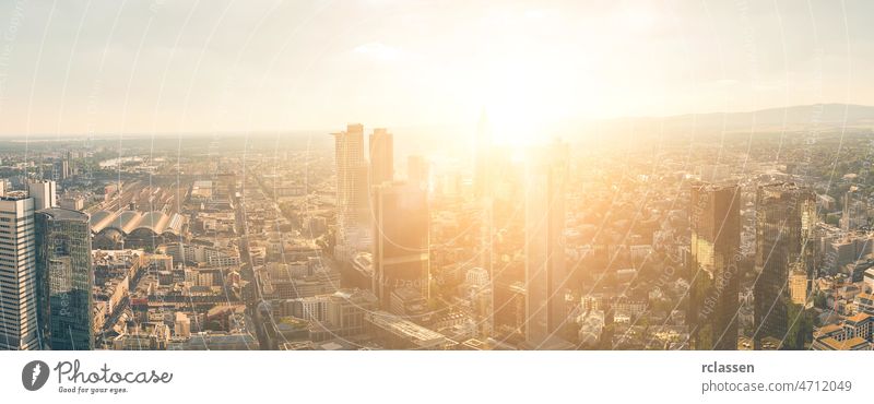 Frankfurt Skyline at sunset panorama, germany architecture outlook banks brexit cityscape Euro European Union ffm bussines office building financial district