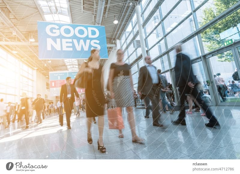 Blurred people at a trade fair (Expo) architecture visitors move business hannover corridor Frankfurt dusseldorf group cologne munich basel blur germany messe