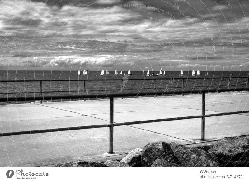 From the rocky shore you can watch the sailing students struggle with the storm coast Ocean Baltic Sea Sailing boats Maritime Water Bay Gale windy Wind Weather