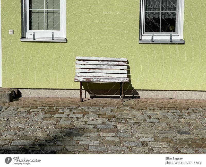 Old , weathered bench by the house Bench Exterior shot Relaxation Deserted Day House (Residential Structure) Window Facade Architecture Building