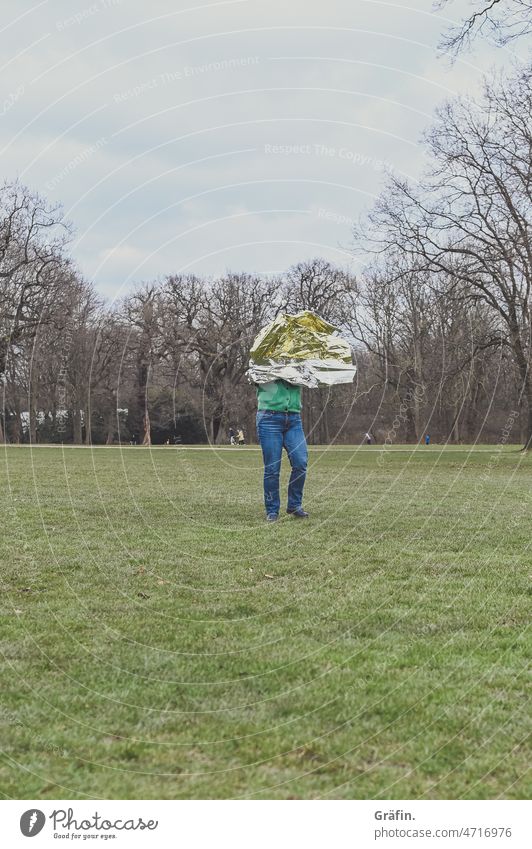 windswept Wind Walking entangled Exterior shot Joy Nature Colour photo Day Playing muck about windy Park Meadow Packing film Gold Green Brown Happy Woman fun