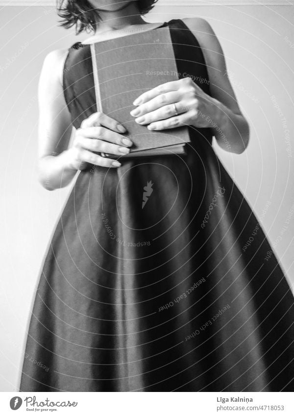 Women holding a book in black and white Book Reading Library Education Know Novel Study To leaf (through a book) Literature Academic studies books School