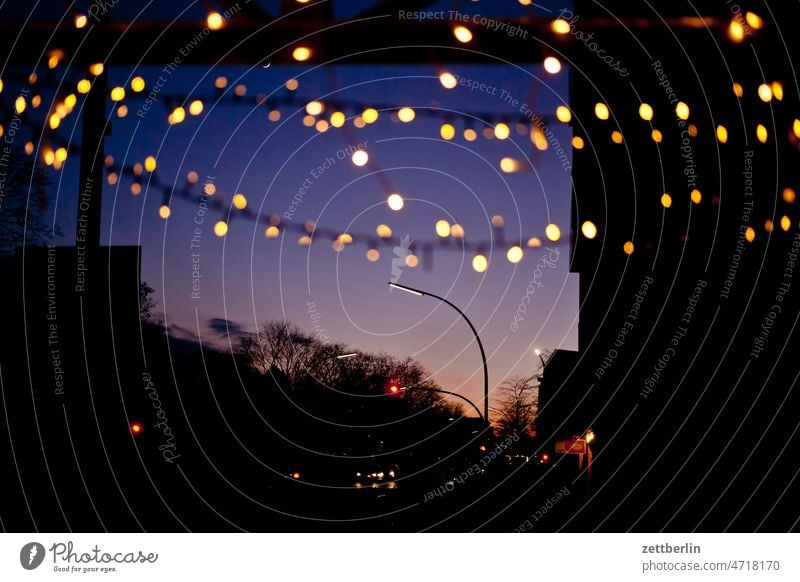 Chain of lights in the evening in Berlin Kreuzberg City life Evening Office Germany Twilight Facade Window Building Capital city House (Residential Structure)