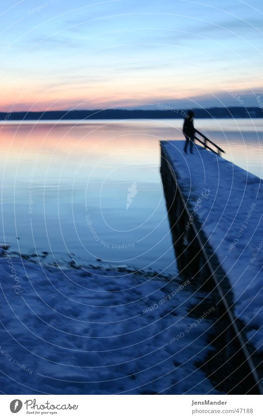 Lake Starnberg 2 Sunset Footbridge Loneliness Evening Water Snow Beautiful