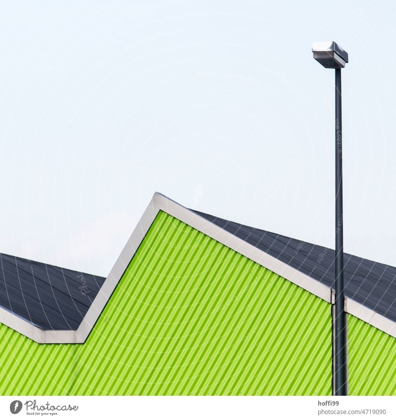 green tin facade with street light Green Striped Corrugated iron wall Wall (building) Facade Minimalistic corrugated sheet metal facade Corrugated sheet iron