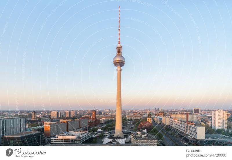 Berlin TV tower at Alexanderplatz, Germany view. berlin skyline europe fernsehturm landmark sunset germany alexanderplatz cityscape architecture morning