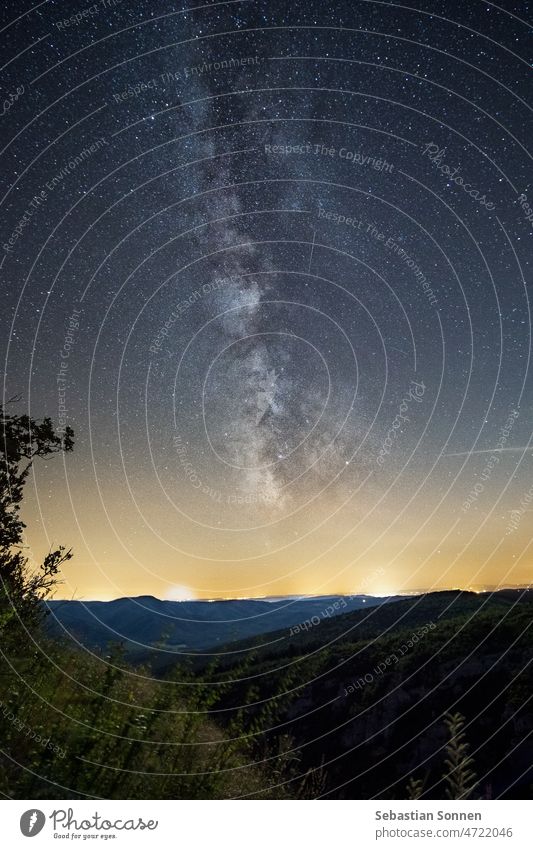 Milky Way with center over hilly landscape with rock formation in Provence, France Milky way Galaxy Night Sky Landscape Universe Starlit Dark Nature travel