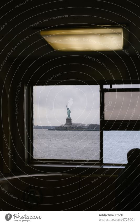 View of Statue of Liberty from ferry statue of liberty vessel symbol national public sea water float sightseeing transport famous new york america united states