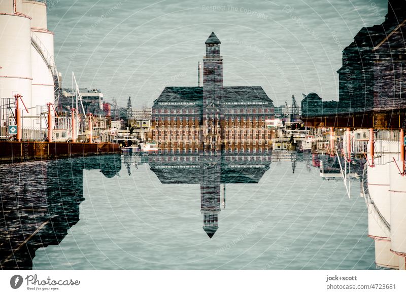 Harbour basin and administration building in a double pack Westhafen Double exposure Office building Silo Inner harbour moabit berlin animal garden Architecture