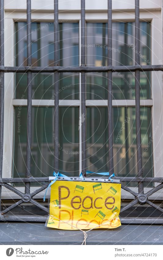 a window of the Ukrainian Embassy in Berlin peace Window embassy Middle Downtown Berlin Capital city Town Architecture City Deserted Exterior shot Building