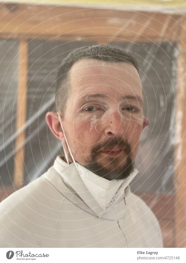 Professional after a dusty work Young man portrait Human being Exterior shot Face Shallow depth of field Dust Masculine Looking into the camera Day