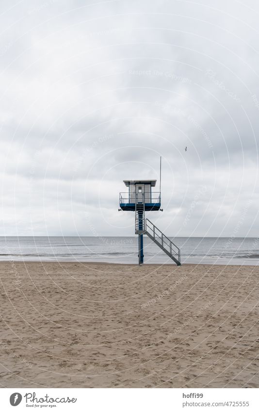 Rescue station on the beach with clouds and cool weather Bay watch rescue tower Safety Pool attendant Tower Lifeguard Beach Swimming & Bathing lifeguard