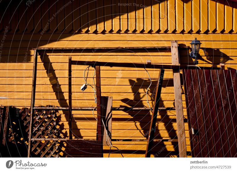 Arbor in the allotment garden colony with stuff Evening Twilight Relaxation holidays spring Spring spring awakening Garden Garden allotments Deserted