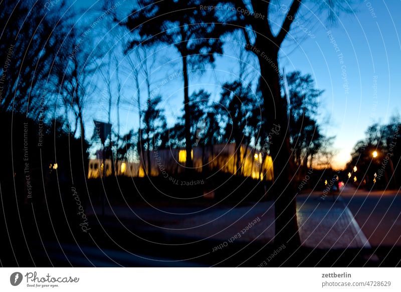 Village in the dark Street location Place Tree Avenue Sidewalk off Evening Dark Twilight Sunset Sky Forest Park House (Residential Structure) Building